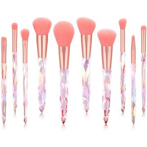 10 Stuks Make-Up Borstel Zachte Soort Cosmetische Gezicht Powder Foundation Brush Synthetisch Haar Kristal Handvat Vrouw Make Up Brush Set gereedschap