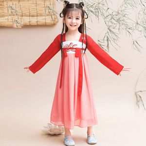 Hanfu Kostuum Chinese Oude En Traditionele Kids Kleding Folk Dansvoorstelling Outfit Chinese Stijl Rode Hanfu Jurk DQL894