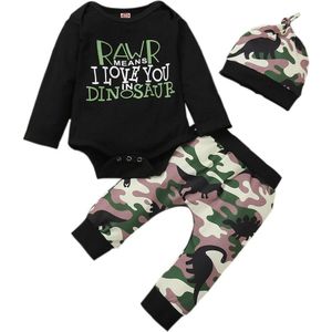 3Pcs Outfit Baby Baby Boy Kleding Unieke Brief Lange Mouw Jumpsuit Mode Camouflage Lange Broek Met Hoed