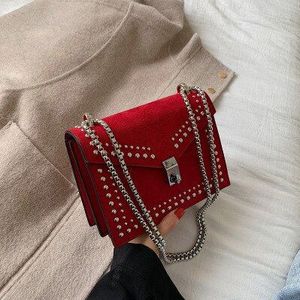 Scrub Lederen Kleine Schouder Messenger Bags Voor Vrouwen Ketting Klinknagel Lock Crossbody Bag Vrouwelijke Reizen Mini Zakken Zwart Bolsa