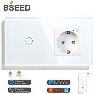 Bseed Smart Wifi Touch Switch 1 Gang Eu Standaard Eu Socket Werken Met Tuya Google Smart Home Crystal Glass Panel smart Switch