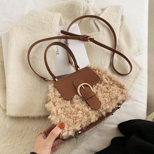 Contrast Kleur Tote Shell Tas Winter Hoge Pu Leer Vrouwen Handtas Zachte Pluche Schouder messenger Bag