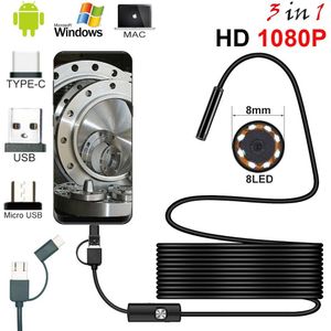 8mm 8Led Type C 3in1 Waterdicht 1080 P Endoscoop Camera Inspectie 1 m 2 m 5 m USB Kabel endoscoop Borescope Android Endoscoop