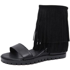 Gdgydh Vintage Fringe Europese Zomer Schoenen Voor Vrouwen Wiggen Sandalen Hakken Enkelbandje Rits Open Tos Gladiator Schoenen Vrouwen