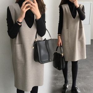 2 Stks/set Moederschap Losse Wollen Vest Rok + Zwarte Gebreide Moederschap Dieptepunt Shirts Herfst Winter Jurk Voor Zwangere Vrouwen