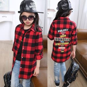 V-TREE Lente Mode Meisjes Plaid Shirts Rood/Witte School Meisje Blouse Lange Sectie Shirts Voor Meisjes Lange Mouw Blouse ontwerpen