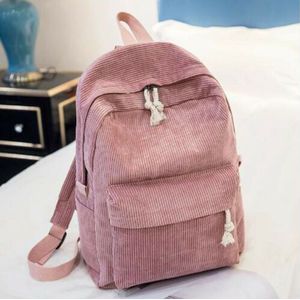 Vrouwen Dame Eenvoudige Preppy Stijl Corduroy Rugzak Meisjes Ongedwongen Effen Kleur Dubbele Ritsen Reizen Schooltas Roze Blauw Grijs Groen