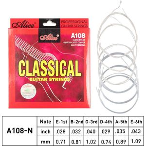 6 Snaren Alice A108-N Originele Klassieke Gitaar Snaren Set Clear Nylon Verzilverde Koperlegering Wond Normale Spanning