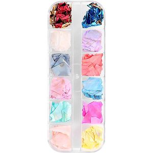 12 gemengde Kleuren Slice Shimmer UV Gel Spangles Verpletterd Onregelmatige Fragment Nail Art Vlok Parel Tips 3D Decoratie Manicure Shell