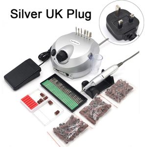 Zilver Professionele Nail Polijstmachine Gereedschap Nail Art File Bits Manicure Kit 35000 Rpm 110 V/220 V Elektrische Nail boor Machine