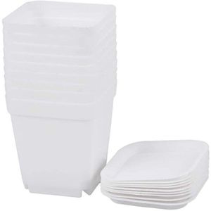Praktische 50 Pack 2.7Inch Witte Vierkante Plastic Potten Met Schotel, Zaailing Kwekerij Transplanteren Planter Container Voor Garde