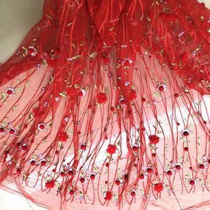 GLace 3Y/lot Rode 3D pompom borduren perspectief chiffon bloem mesh stof jurk bruiloft achtergrond decoratie TX1236