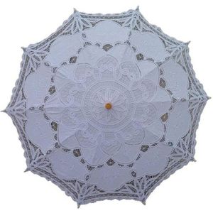 Kant Parasol Paraplu Vintage Bruids Paraplu Voor Bruidsmeisjes Wit Rood Roze Katoen Houten Handvat Decoratie Paraplu