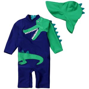 Baby Boy Dinosaur Badpak Badmode Met Hoed 6M-5Y Peuter Kids Zomer Casual Lange Mouwen Badpak Beachwear