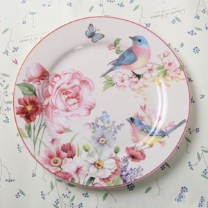 Europese Landelijke Bone China Taart Gerechten en Platen Porselein Gebak Fruit Lade Keramische Servies voor Steak Diner Decoratie