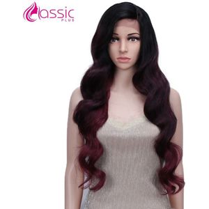 Classic Plus Synthetische Lace Front Pruiken Voor Vrouwen Body Wave Pruik Ombre Bordeaux Blonde 28 Inch Black Friday op Haar