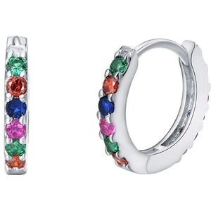 925 Sterling Zilver Geometrische Cirkel Goud Zilver Rose Gouden Oorringen Voor Vrouwen Eenvoudige Enkele Regenboog Zirkoon Ronde Oorbellen