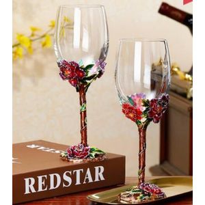 Mooie 3D Relief Rose Kristallen Glazen Beker Vintage Idyllische Decoratieve Rode Wijn Glas Party Dazzling Cup