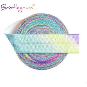 Bristlegrass 2 5 10 Yard 3/4 ""20Mm Pastel Rainbow Print Vouw Over Elastische Foe Spandex Satijn Band Tape haar Tie Jurk Naaien Trim