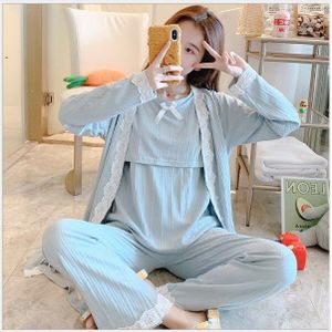 Fdfklak Herfst Borstvoeding Pyjama Suits 3 Stks/set Moederschap Verpleging Nachtkleding Roze/Blauw Nachtkleding Voor Zwangere Vrouwen