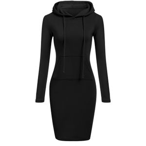 Herfst Winter Vrouw Jurk Vestidos Warm Sweatshirt Lange mouwen Hete Vrouw Kleding Hooded Kraag Pocket Eenvoudige