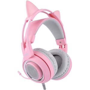 Verstelbare Professionele Met Microfoon Trillingen Gaming Headset Hoofd Gemonteerd Roze Kat Ruisonderdrukkende Usb Plug Voor Somic G951s
