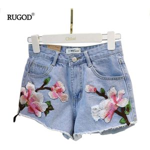 RUGOD Tassel Fringe Bloemen Borduren Jean Shorts Vrouwen Casual Zomer Ripped Hole Shorts Femme Korte Jeans