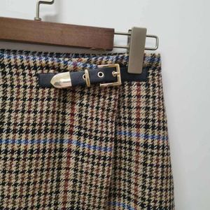 Vrouwen Plaid Korte Rok Gesp A-lijn Herfst Hoge Taille Vrouwelijke Mini Rokken