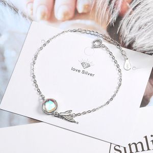 925 Sterling Zilver Kleurrijke Maansteen Charm Armband Voor Vrouwen Fishtail Ketting Armband Mode Korea Sieraden