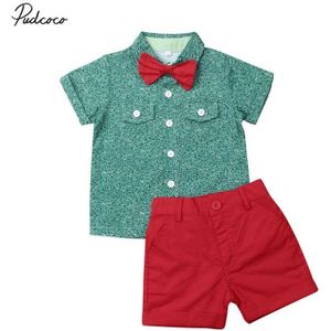 Baby Zomer Kleding Kids Baby Boy Heren Pak Bruiloft Bowtie Korte Mouw Tops Bow Tie Shirt Rood Shorts Outfits 1-6T