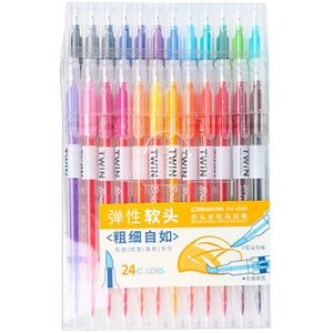 6/12/24/36 kleuren Brush Pen Set Dual Tip Fineliners Tekening Marker Kalligrafie Pennen Bullet Journal levert Belettering Fabricolor