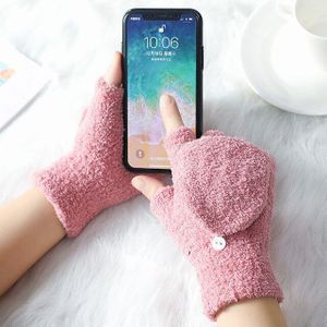 Paar Vingerloze Handschoenen Omgedraaid Eenvoudige Fleece Coral Koude-Proof Half-Vinger Winter Warme Wollen Handschoenen Vrouwen Jaar