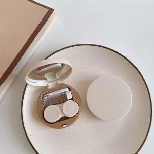 Beauty Contact Lens Doos Melk Thee Warme Kleur Melk Koffie Kaki Hit Kleur Eenvoudige Glossy Ronde Doos Contact Lens Metgezel zorg Doos
