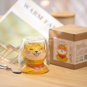 Cartoon Houten Hond Cup Creatieve Schattige Kinderen Dubbel Glas Transparant Water Cup Sapkop Melk Cup Drinkglazen