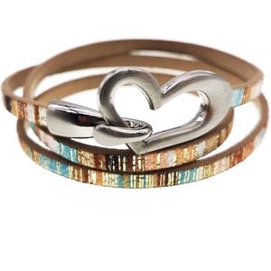 D & D Luipaard Perzik Hart Liefde Lederen Armband Voor Vrouwen Wide Wrap Armband Vrouwelijke Sieraden Verjaardagscadeautjes