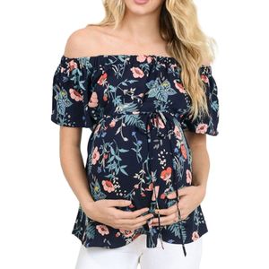 Vrouwen Top Korte Mouw Tops Borstvoeding Een Schouder Kleine Bloemen T-shirt Moederschap Lente Zomer T-shirt Allaitement