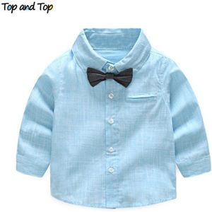 Top En Top Zomer Baby Boy Overhemd Formele Katoen Vlinderdas Kids Blouse Gestreepte Lange Mouwen Casual kinderen Top