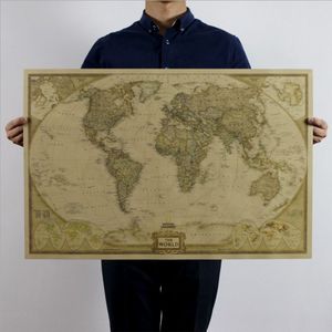 Grote Vintage World Map Kantoorbenodigdheden Gedetailleerde Antieke Poster Muur Grafiek Retro Papier Matte Kraftpapier 28*18 inch kaart Van Wereld