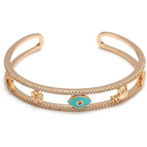 Lucky Eye Goud Kleur Bangle Open Manchet Armband Evil Eye Vlinder Hart Fatima Hamsa Hand Armband Voor Vrouwen Meisjes Sieraden BD241