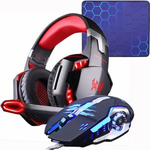Gaming Headset Hoofdtelefoon + Wired Gaming Mouse Muizen 4000 dpi Bass stereo Gamer Oortelefoon + Gaming muismat Combinatie Voor laptop PC