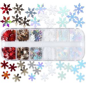 Glanzende Sneeuwvlok Pailletten Nail Art Decoratie Wit Rood Zilver Flake Nail Art Accessoire Kit Icy Stijl Diy Manicure