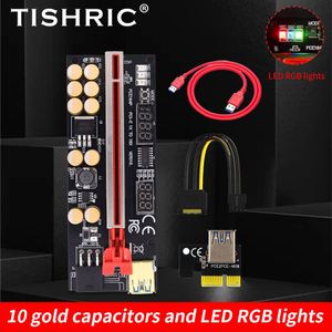 1-10Pcs TISHRIC VER016 PCIE Riser 016 Express X1 X16 Extender GPU Riser Card SATA 15pin to 6pin 10 Capacitor For Miner