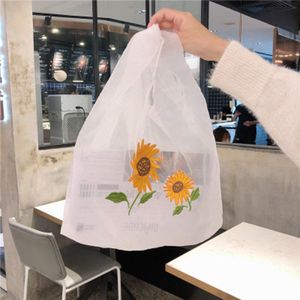 Japanse Chic Zonnebloem Borduurwerk Transparante Organza Gaas Schoudertas Messenger Bag Boodschappentas