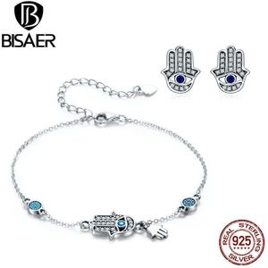 Bisaer Vintage 925 Sterling Zilveren Lucky Hamsa Hand Sieraden Set Guardian Fatima Hand Vrouwen Sieraden Sets Zilveren Sieraden WES109