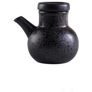 Japanse Stijl Keramische Retro Zwart Sojasaus Pot Kleine Azijn Pot Met Deksel Saus Jar Fles Servies