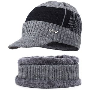 Mannen Unisex Sport Winter Warm Hat Knit Visor Beanie Fleece Gevoerde Billed Beanie met Rand Cap