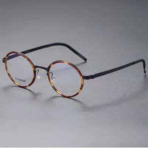 Denemarken Titanium Brilmontuur Mannen Ultralight Retro Ronde Recept Bril Vrouwen Optische Schroefloos Eyewear 9707