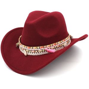 Mistdawn Vrouwen Dames Wol Brede Rand Western Cowboy Hoed Cowgirl Rijden Kostuum Cap Kwastje Bohemen Hatband Size 56-58 Cm Bbd