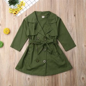 Meisjes Lange Trenchcoat Double Breasted Gewatteerde Knop Up Kinderen Herfst Jassen