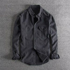 Japanse Harajuku Verontruste Spoelen Denim Shirt Voor Mannen Stedelijke Jongens Streetwear Retro Vintage Lange Mouwen Shirts Plus Size S-XL